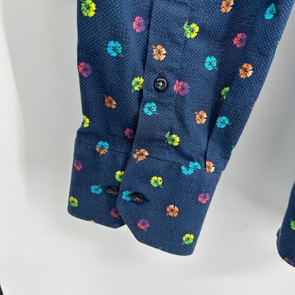 LUCHIANO VISCONTI Navy Blue Rainbow Flower Long Sleeve Button Up Dress Shirt XL - Picture 5 of 7